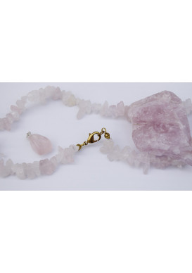 QUARTZ ROSE PIERRES BRUTES COLLIER 