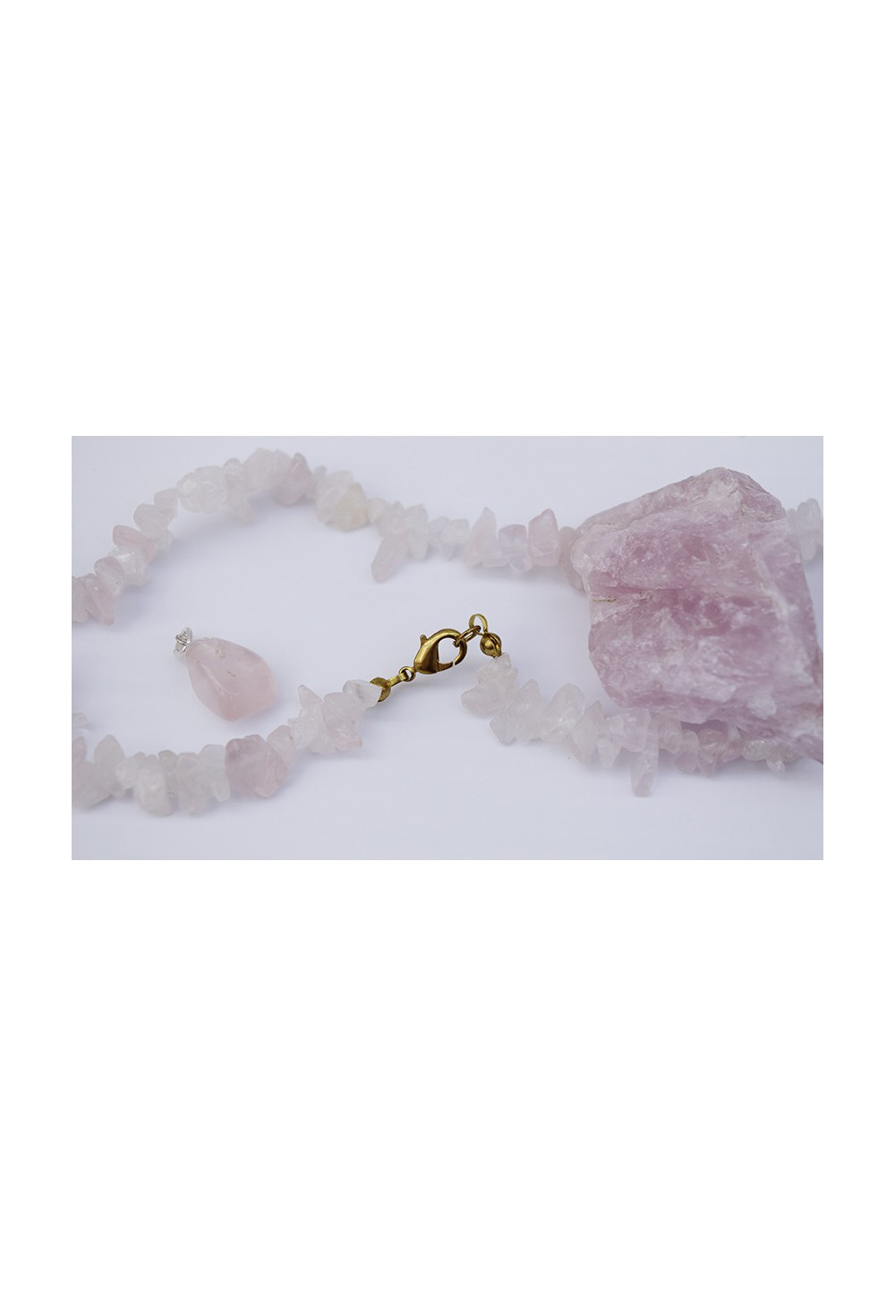 QUARTZ ROSE PIERRES BRUTES COLLIER 