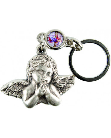 Porte clé ange raphaël avec médaillon st christophe