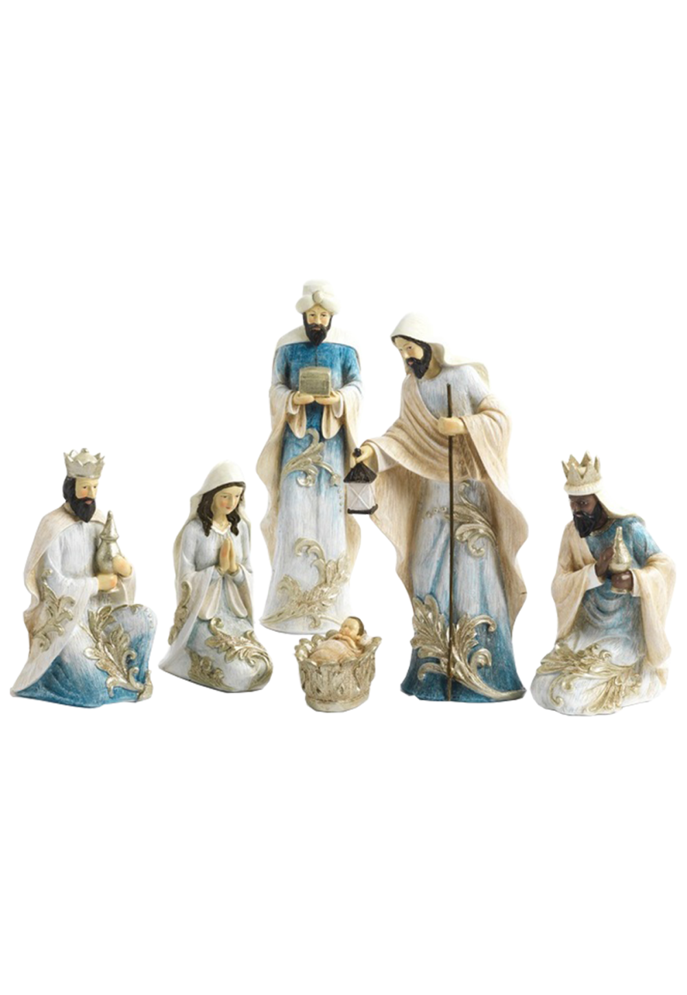 crèche 6 personnages bleu et argent