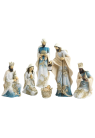 crèche 6 personnages bleu et argent