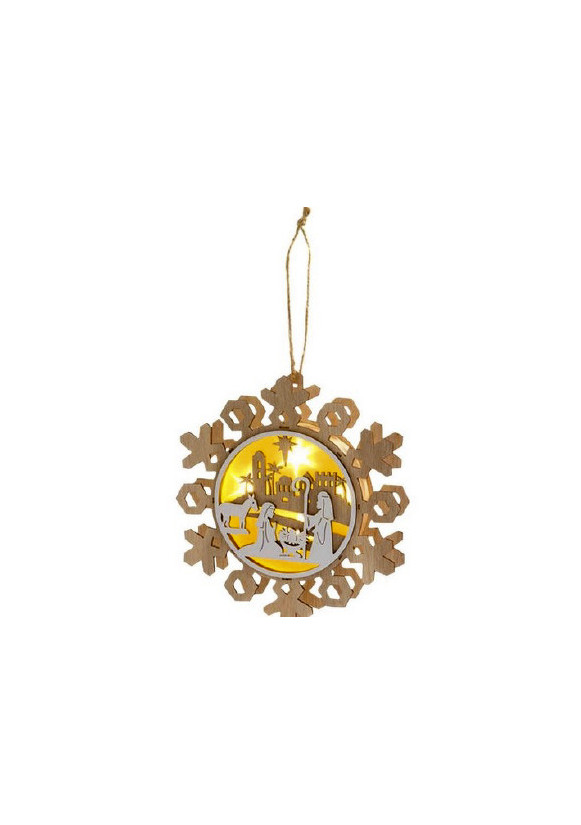 Nativité lumineuse en bois en forme de flocon neige à suspendre