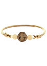Bracelet rigide en acier inoxydable doré avec médaille de St Benoit