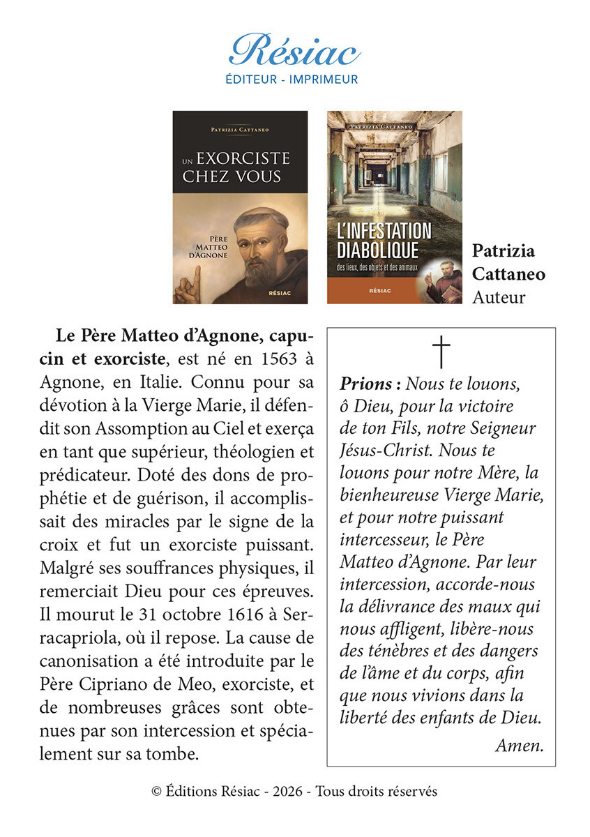 Lot 5 cartes de protection : Père Matteo d'Agnone