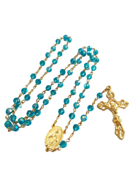 CHAPELET DORÉ SEMI CRISTAL BLEU TURQUOISE