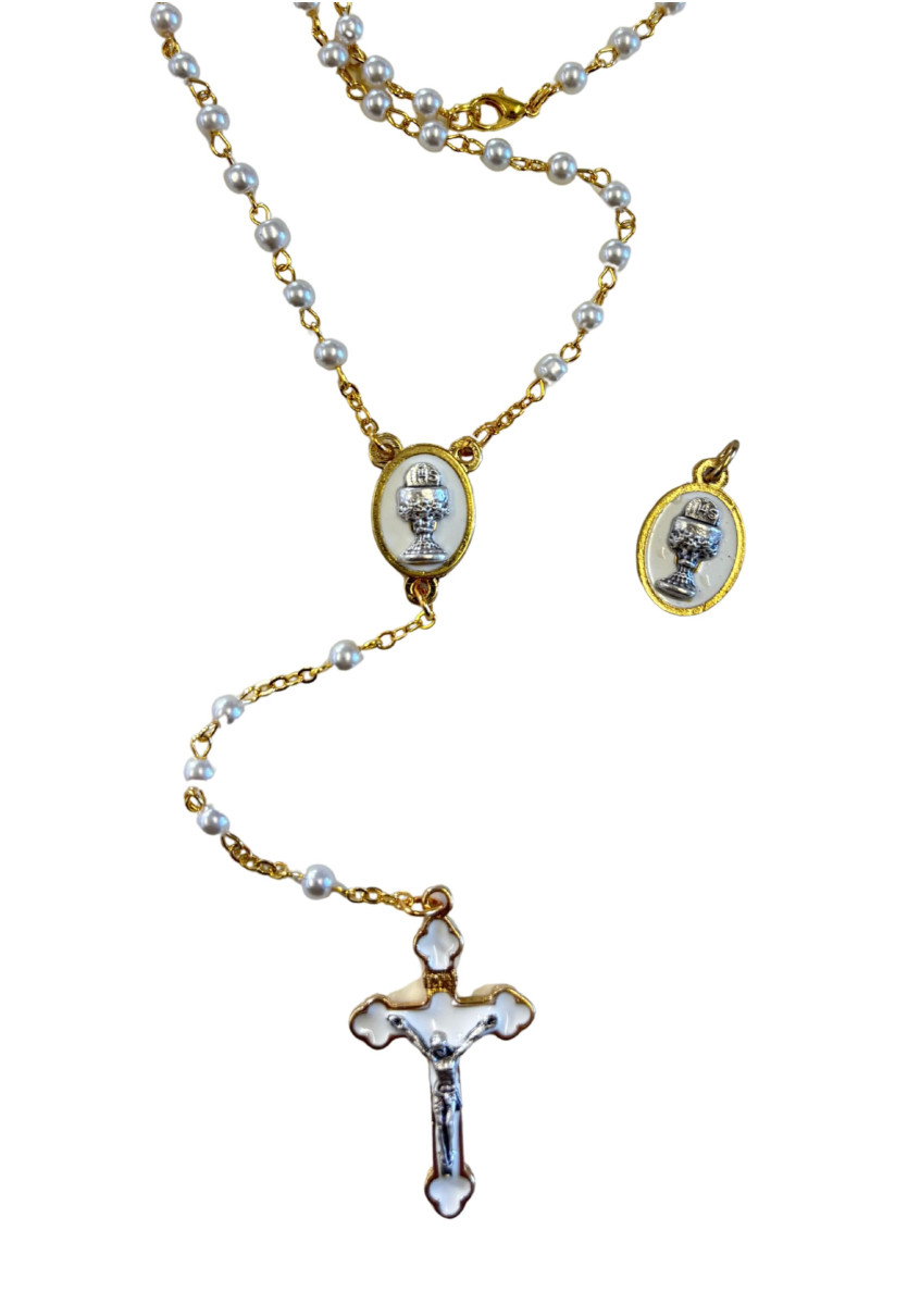 COFFRET COMMUNION AVEC CHAPELET DORÉ